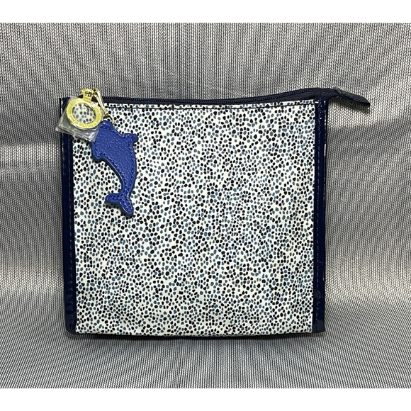 Vintage Estee Lauder Cosmetic Bag Blue Vinyl Spotted Makeup Pouch New No Tags - Picture 1 of 9